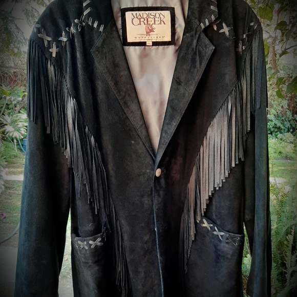 Vintage Men's black leather jacket with fringe. Never wore - Picture 1 of 4